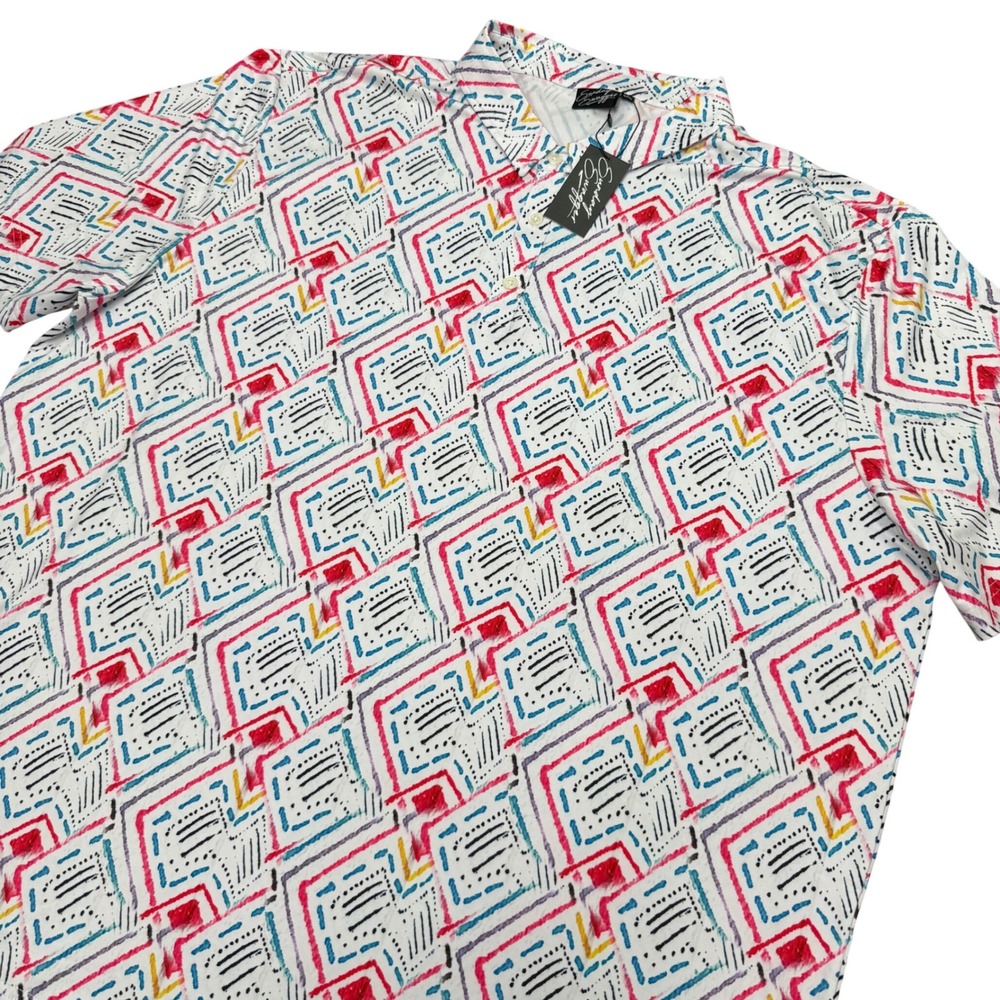 Sunday Swagger Polo Shirt Mens 4XL White Geometric Print Short Sleeve Golf‎ Tee